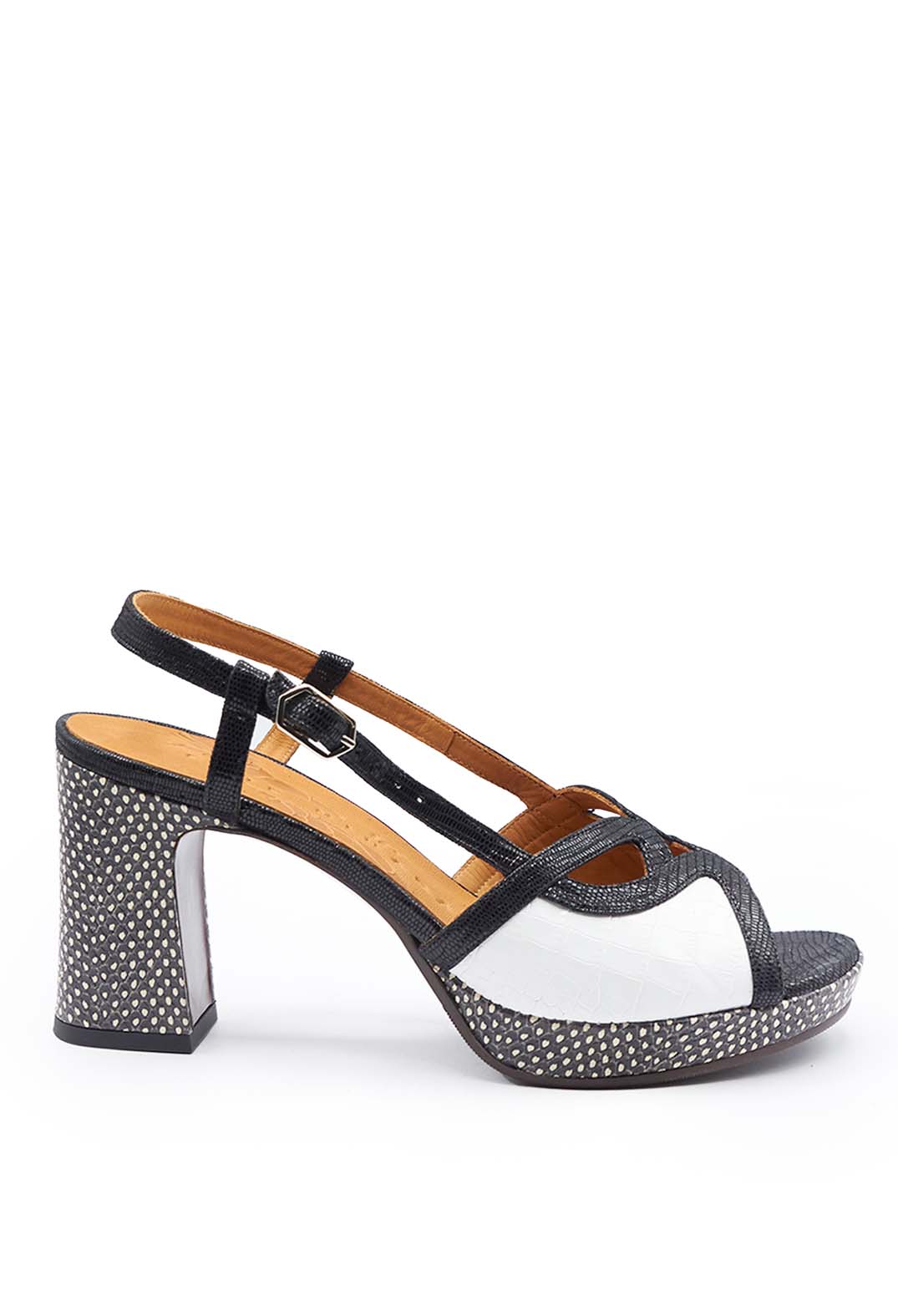 Heeled Sandal with Contrasting Detail in Black and White