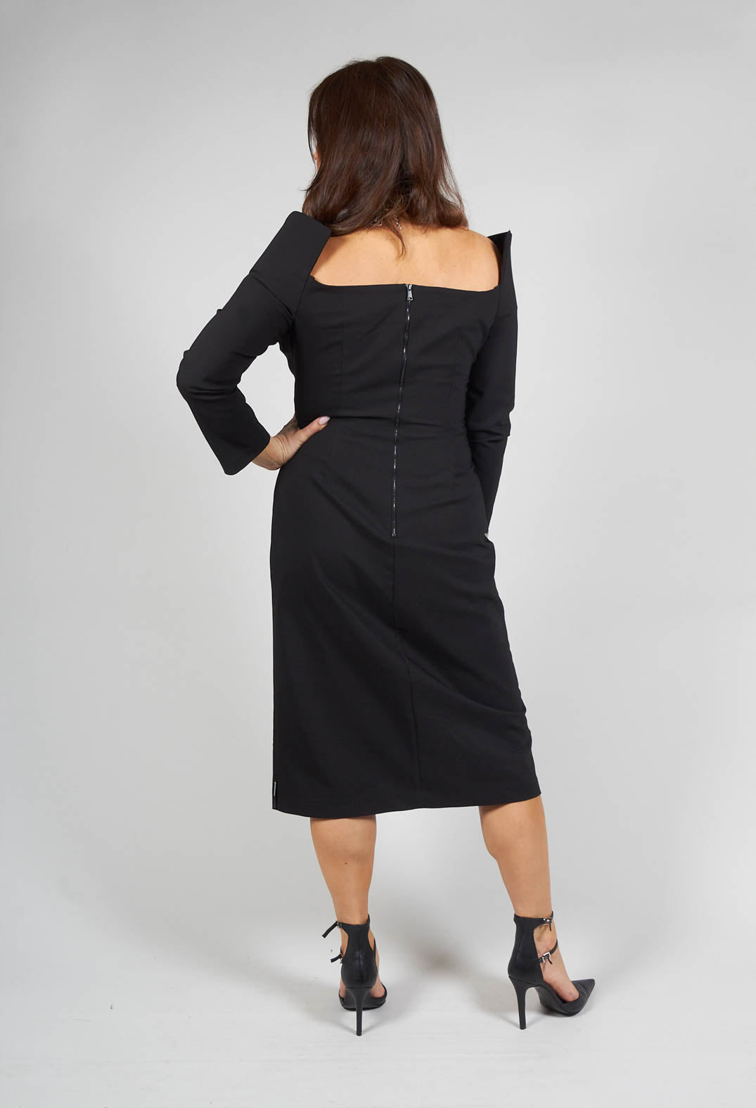Strappy Dress with Shoulder Pad Detail in Black