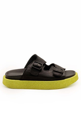 Buckle Fastened Sandal with Contrasting Sole in Gasoline Nero