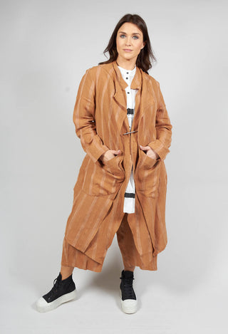 Longline Jacket with Double Lapel in Brown