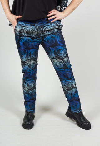 Floral Straight Leg Trousers in Electric Blue