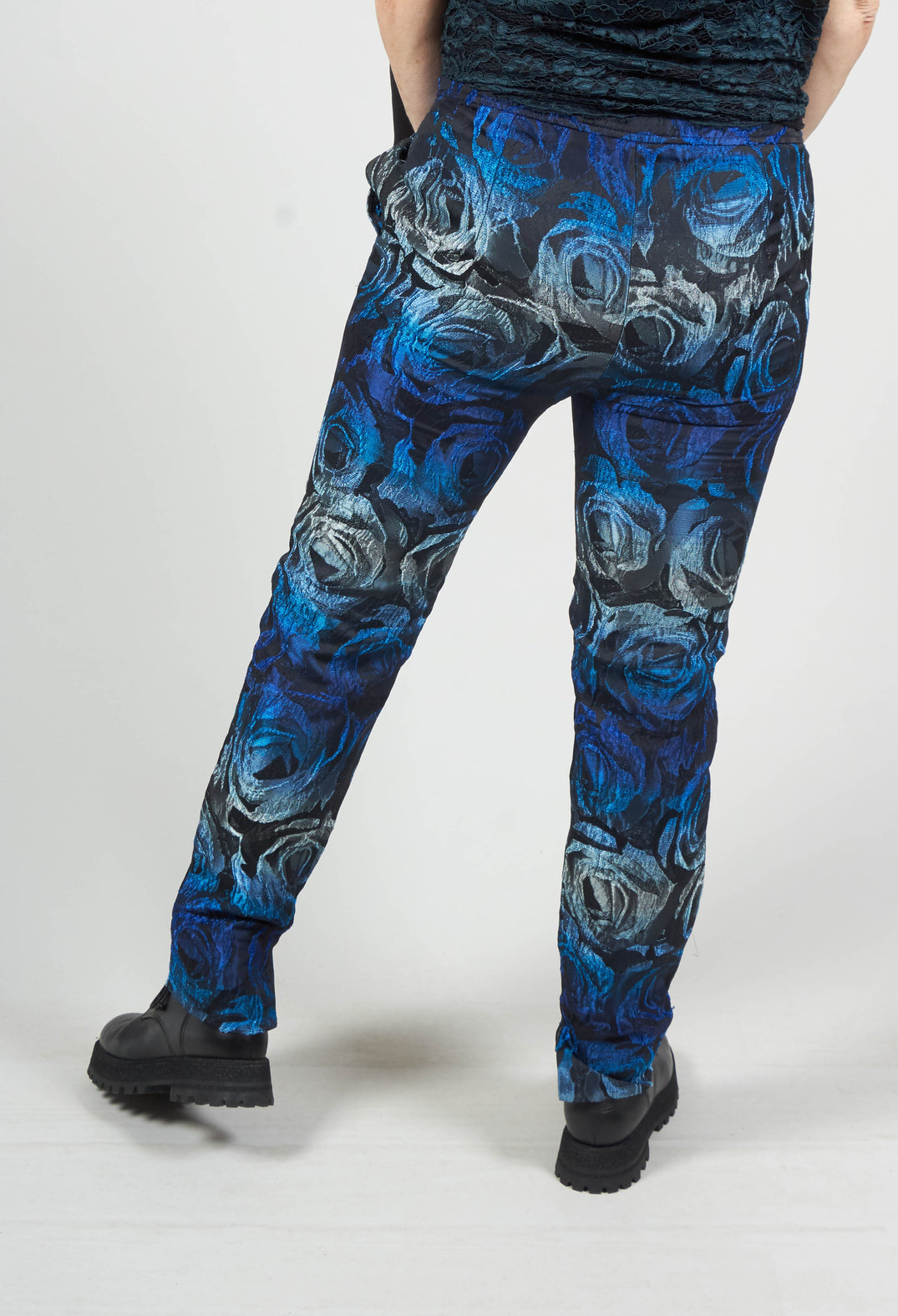 Floral Straight Leg Trousers in Electric Blue