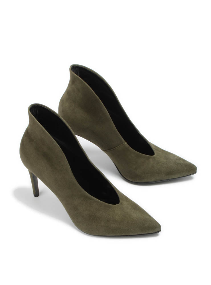 Suede Boot Style Heels in Army