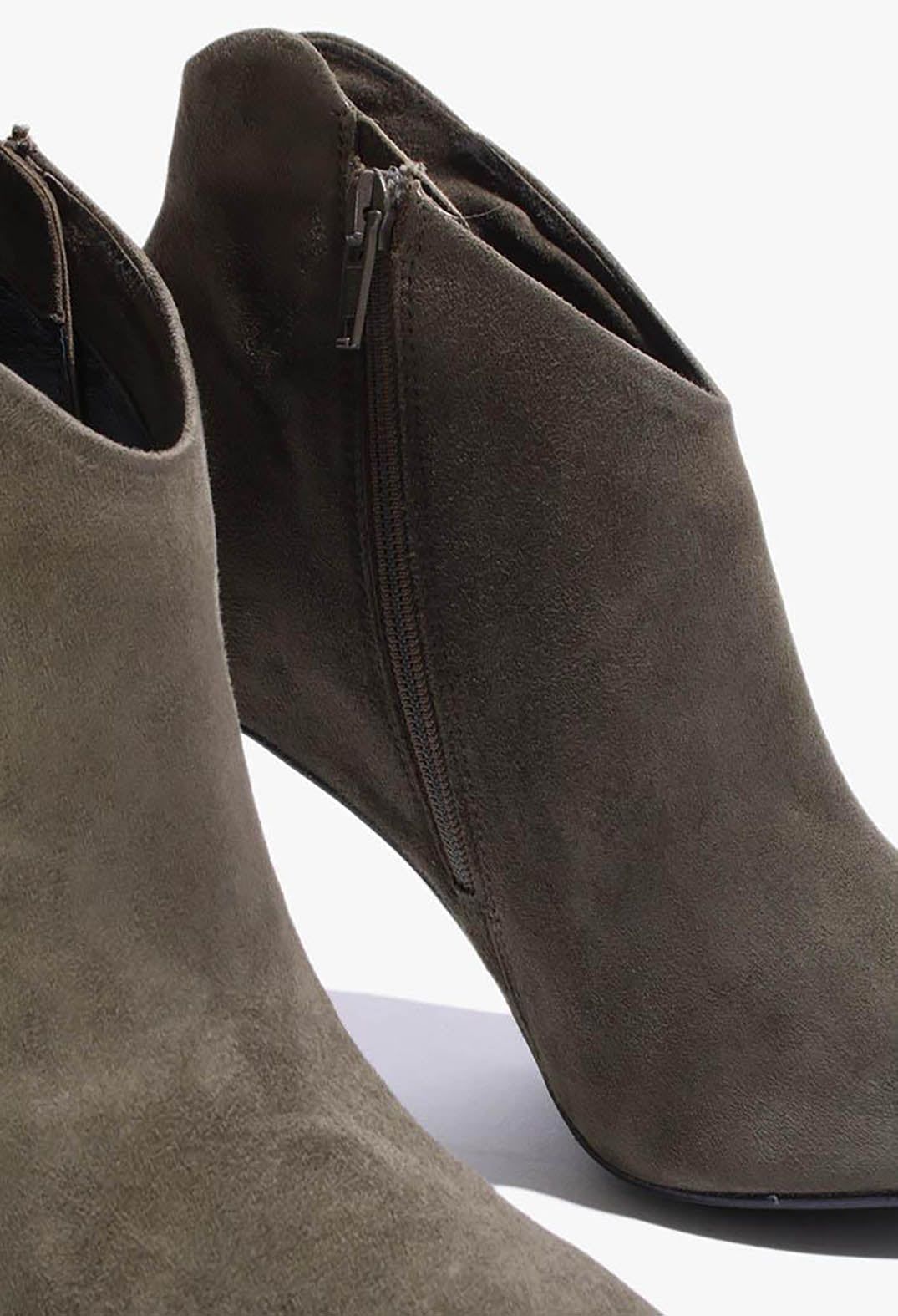 Heeled Suede Ankle Boot with Zip in Army