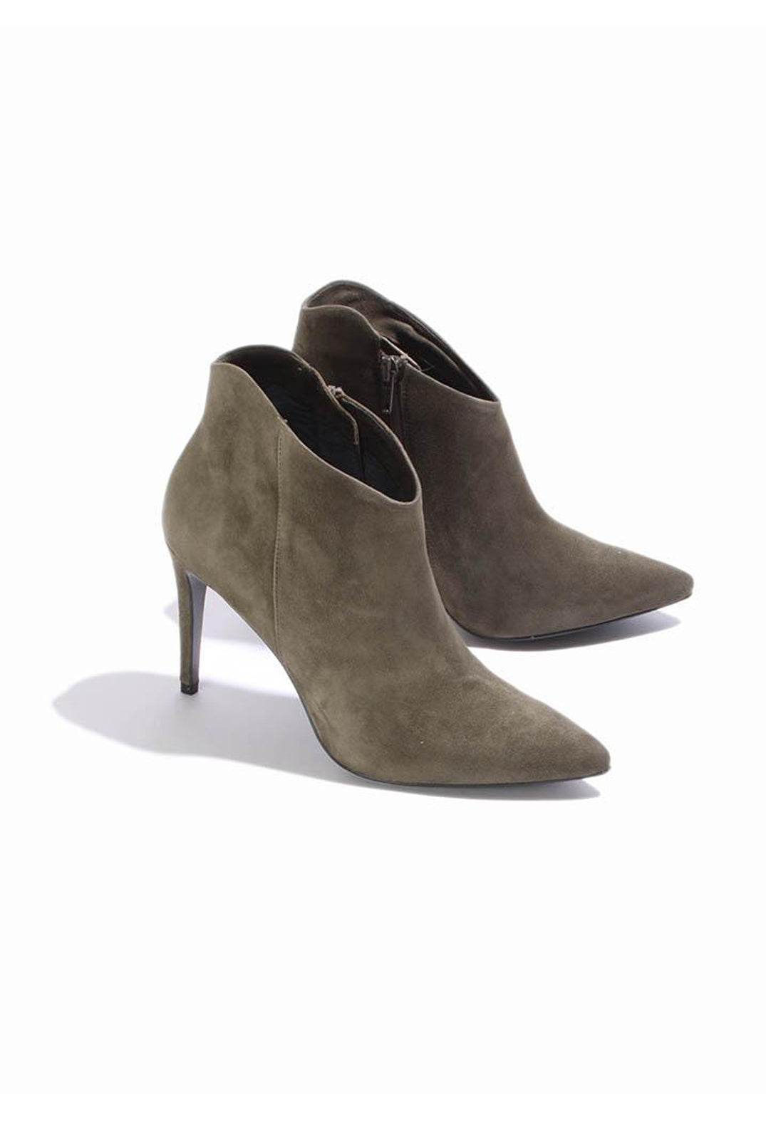 Heeled Suede Ankle Boot with Zip in Army