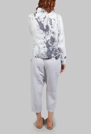 Cropped Trousers with Elasticated Waistband in Light Grey Stripe