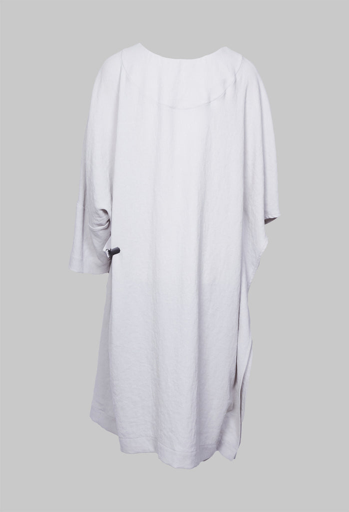 Woven Dress with Asymmetric Sleeves in Stone
