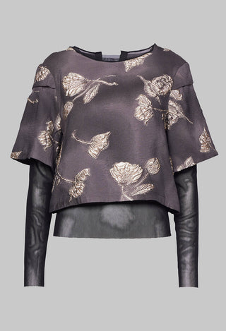 Patterned Top with Mesh insert in Mauve