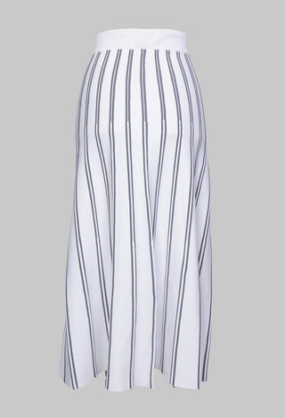 A Line Knitted Skirt in Grey and White Stripe