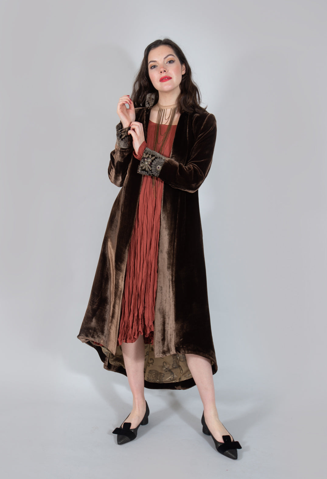 Morgana Embroidery Coat in Brown