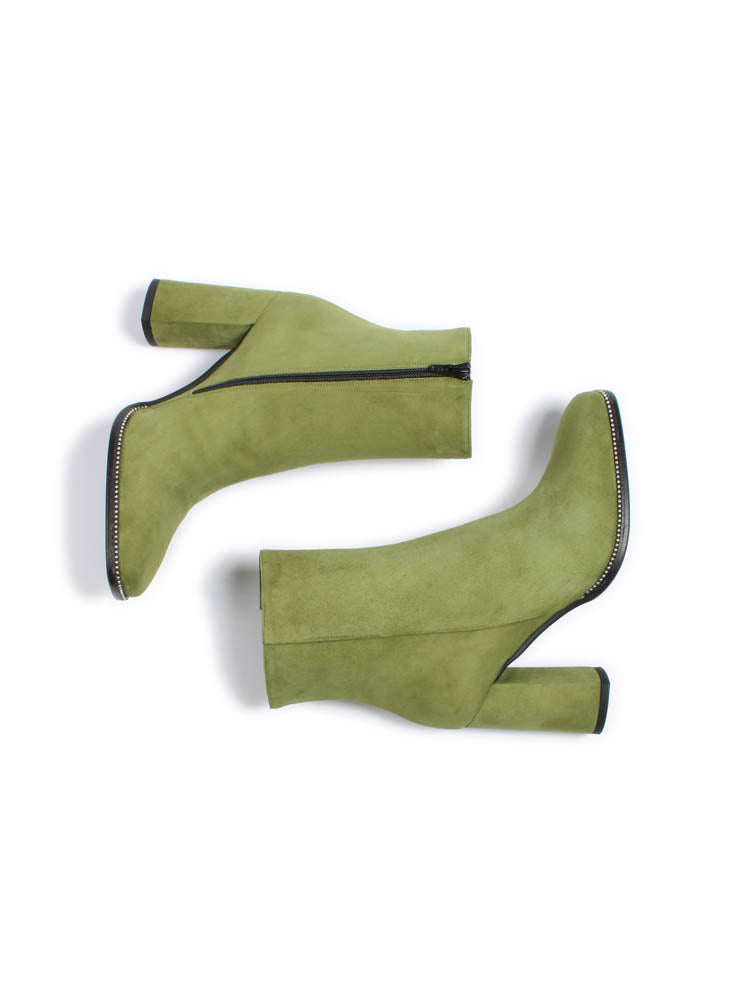 Suede Heeled Boot Style Shoe in Olivine