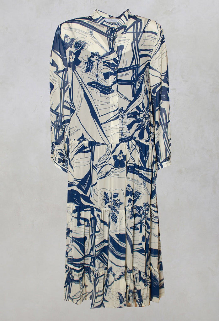 Beatrice B flounce dress in blue abstract print