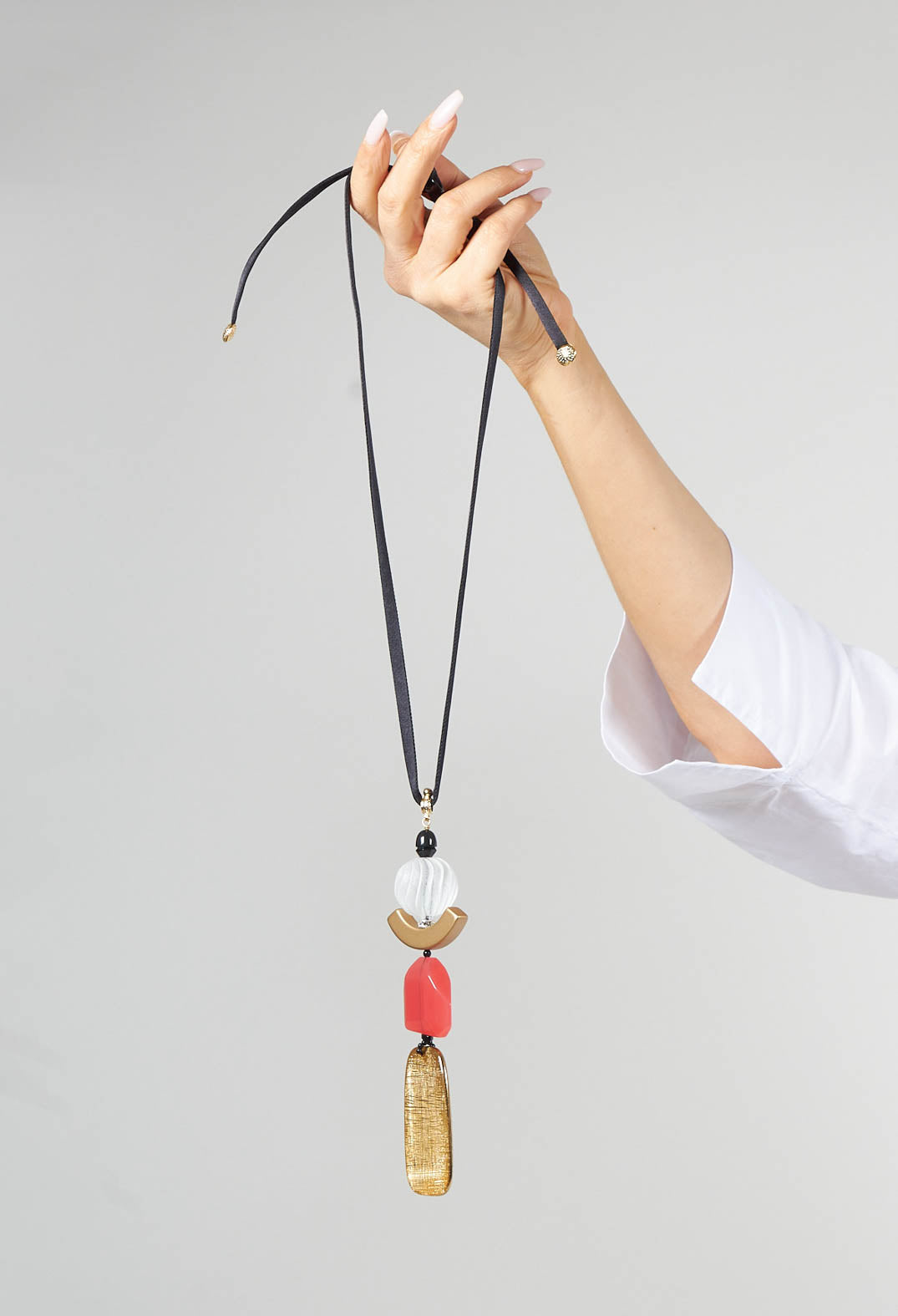 Adjustable Necklace with Long Drop Pendant in Red