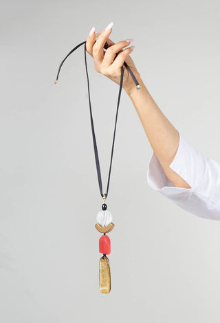 Adjustable Necklace with Long Drop Pendant in Red