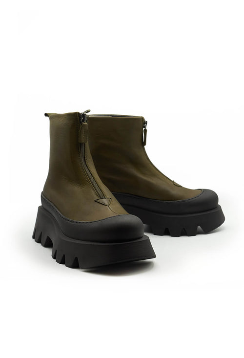 Ankle Boots with Front Zip in Gasoline Carciofo