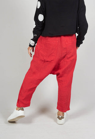 Ankle Cropped Linen Trousers in Cherry