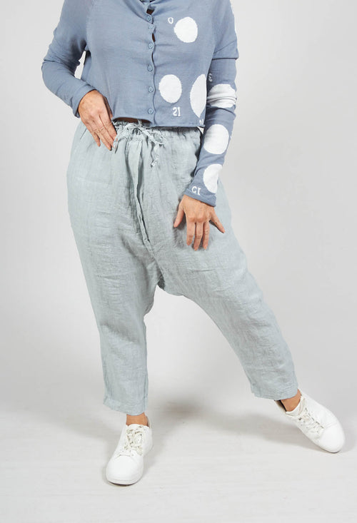 Ankle Cropped Linen Trousers in Ice