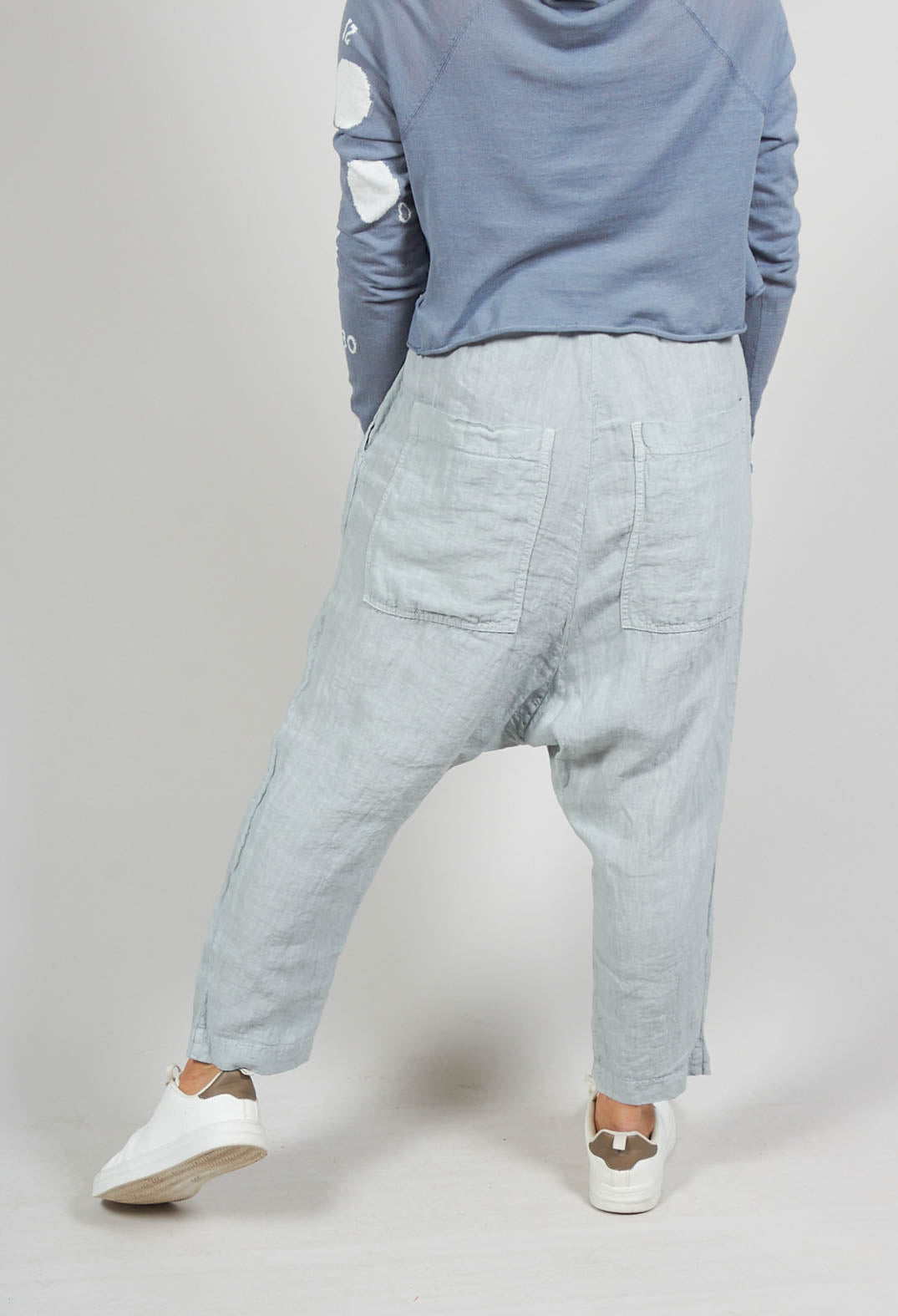 Ankle Cropped Linen Trousers in Ice