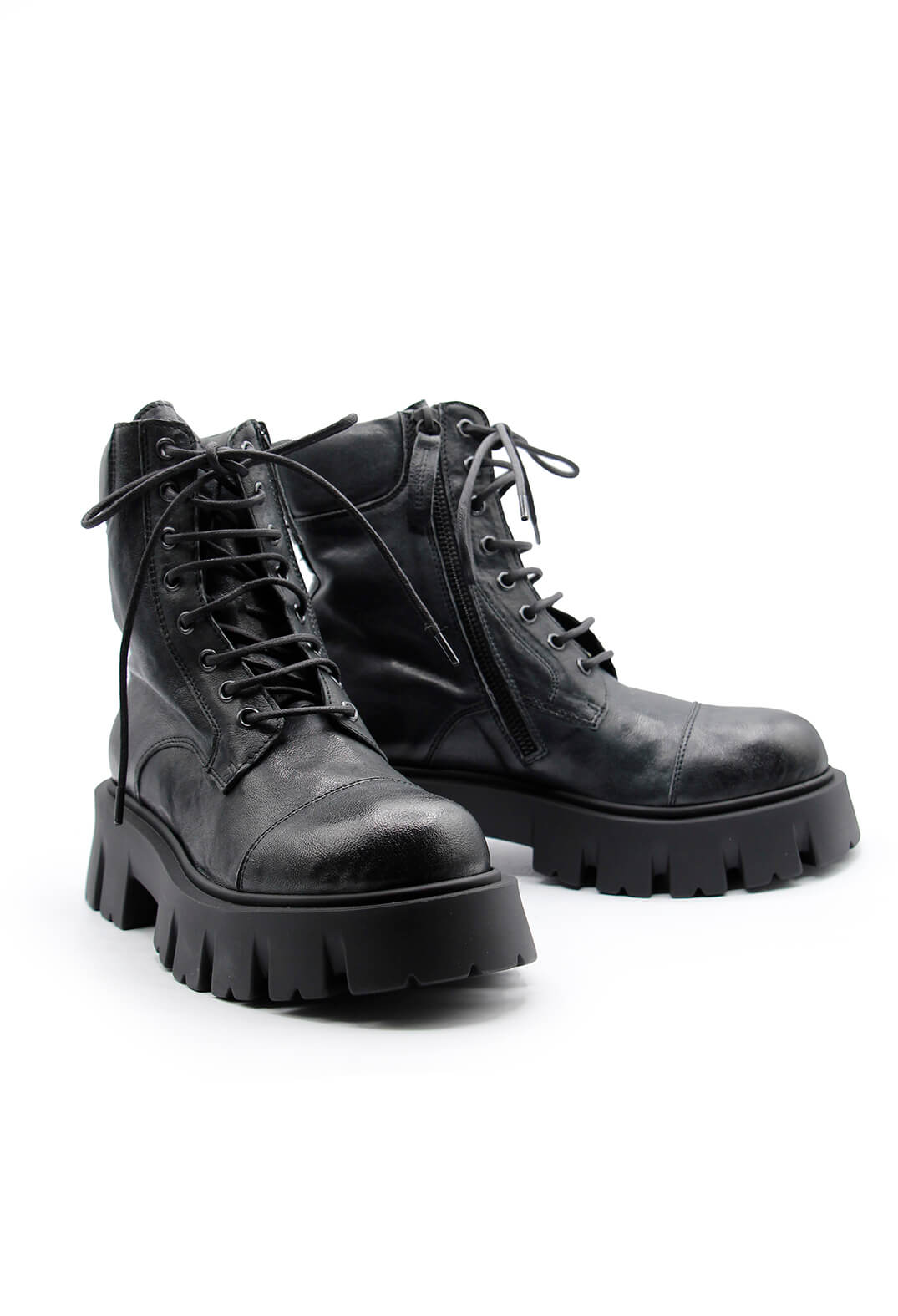 Ankle Length Boots with Laces and Side Zip in Slate