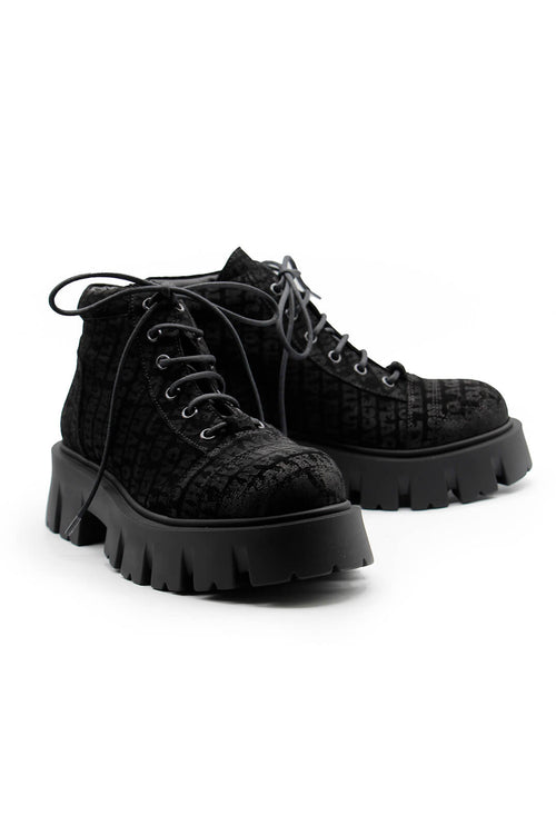 Ankle Length Lace up Boots in Black Print