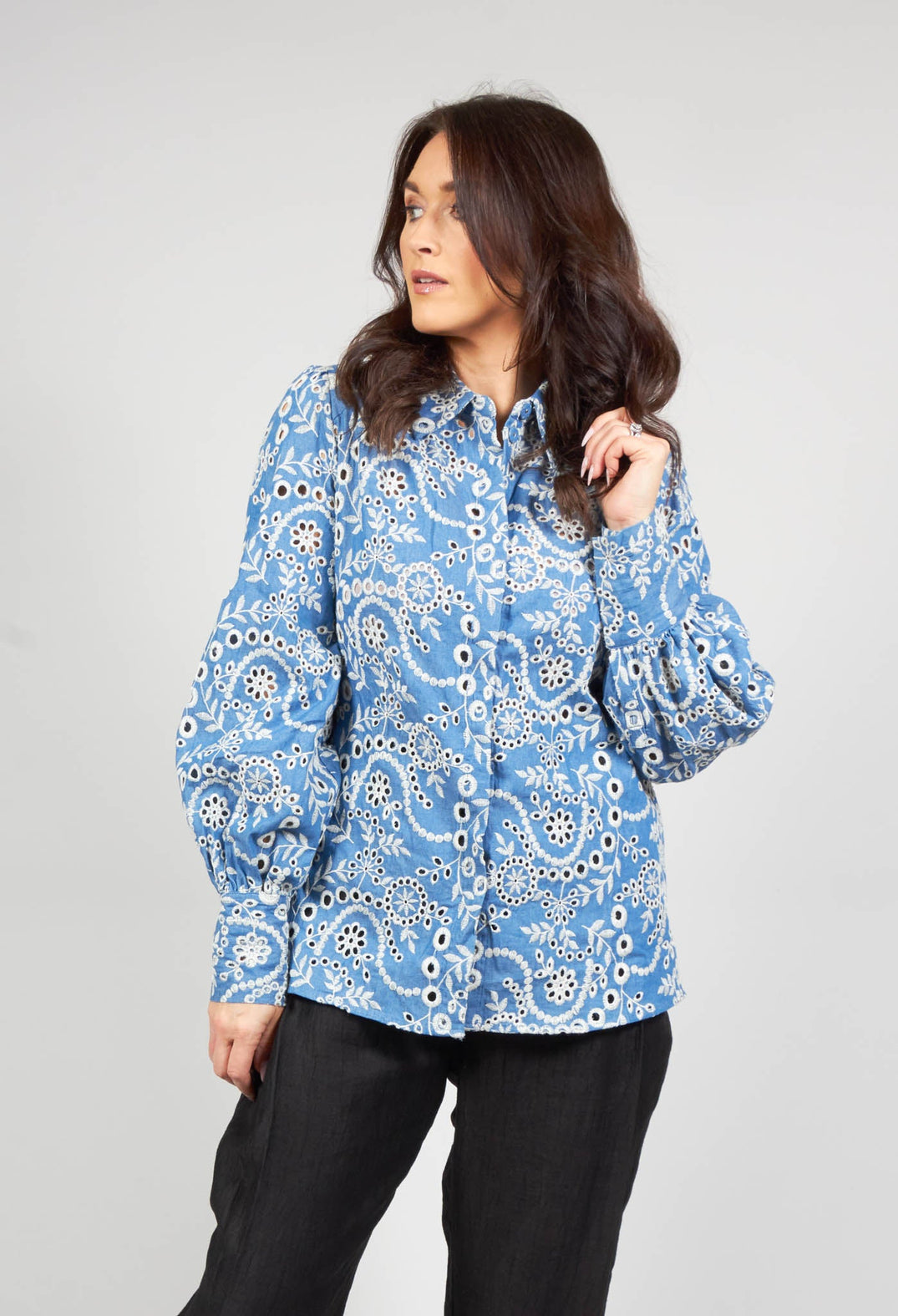 Asta Denim Shirt with Embroidery Detail in Blue
