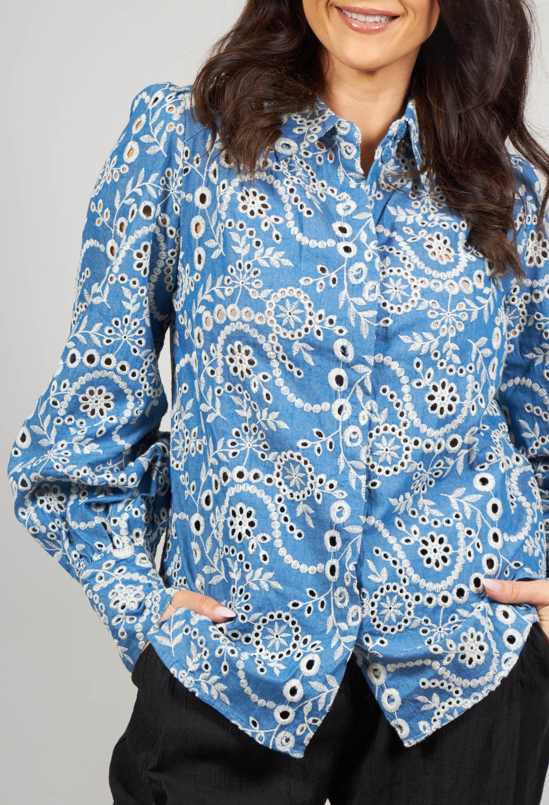 Asta Denim Shirt with Embroidery Detail in Blue