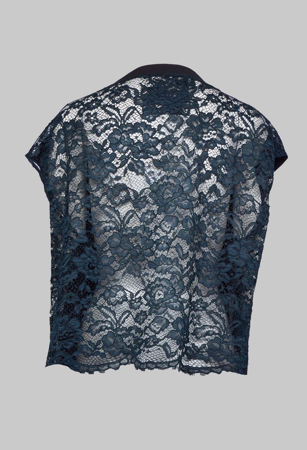 Wide Stretch Top with Lace at Back in Black/Teal