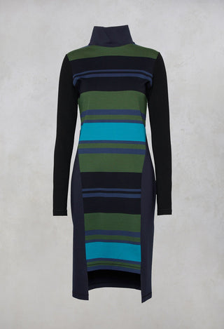 Bans Dress with Stripe Panneling in Blue Green Turqoise and Black