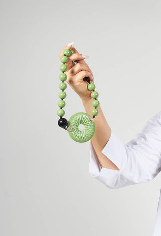 Beaded Choker with Large Ring Pendant in Green