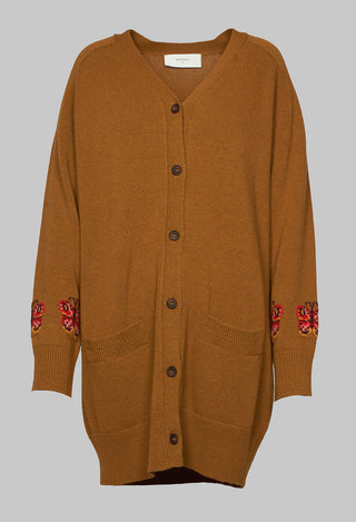 brown blended cashmere cardigan with embroidery detail in brown