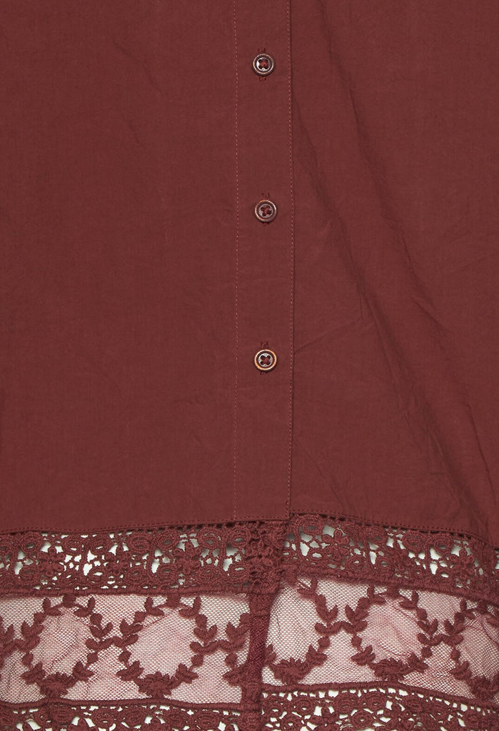 Cotton Blouse with Lace Hem In Maroon
