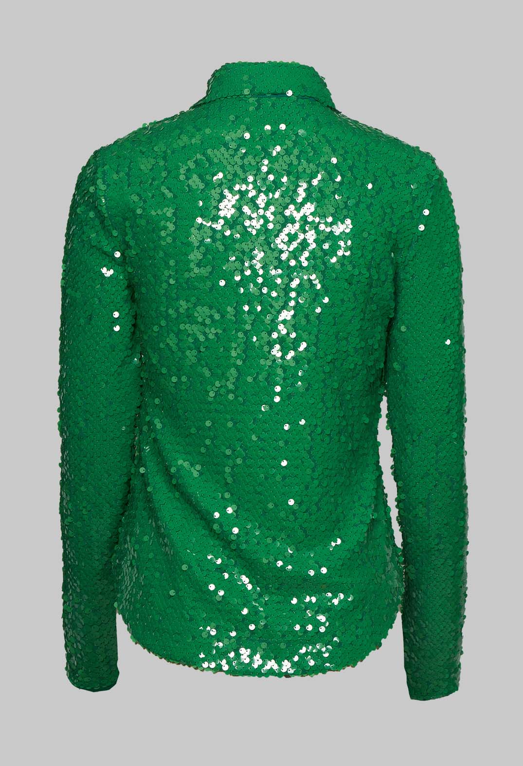 back of green sequin blouse