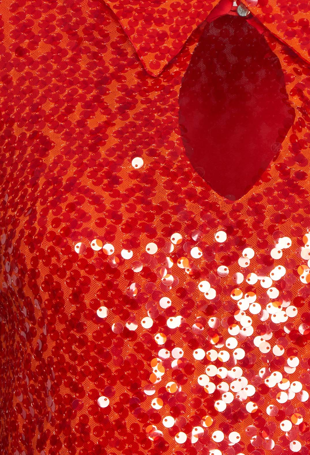 red sequin blouse with cut out detailing