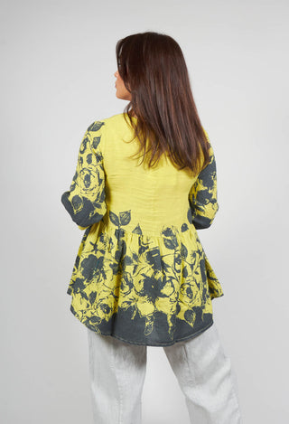 Blue Placement Print Linen Top in Citrus