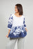 Blue Placement Print Linen Top in White