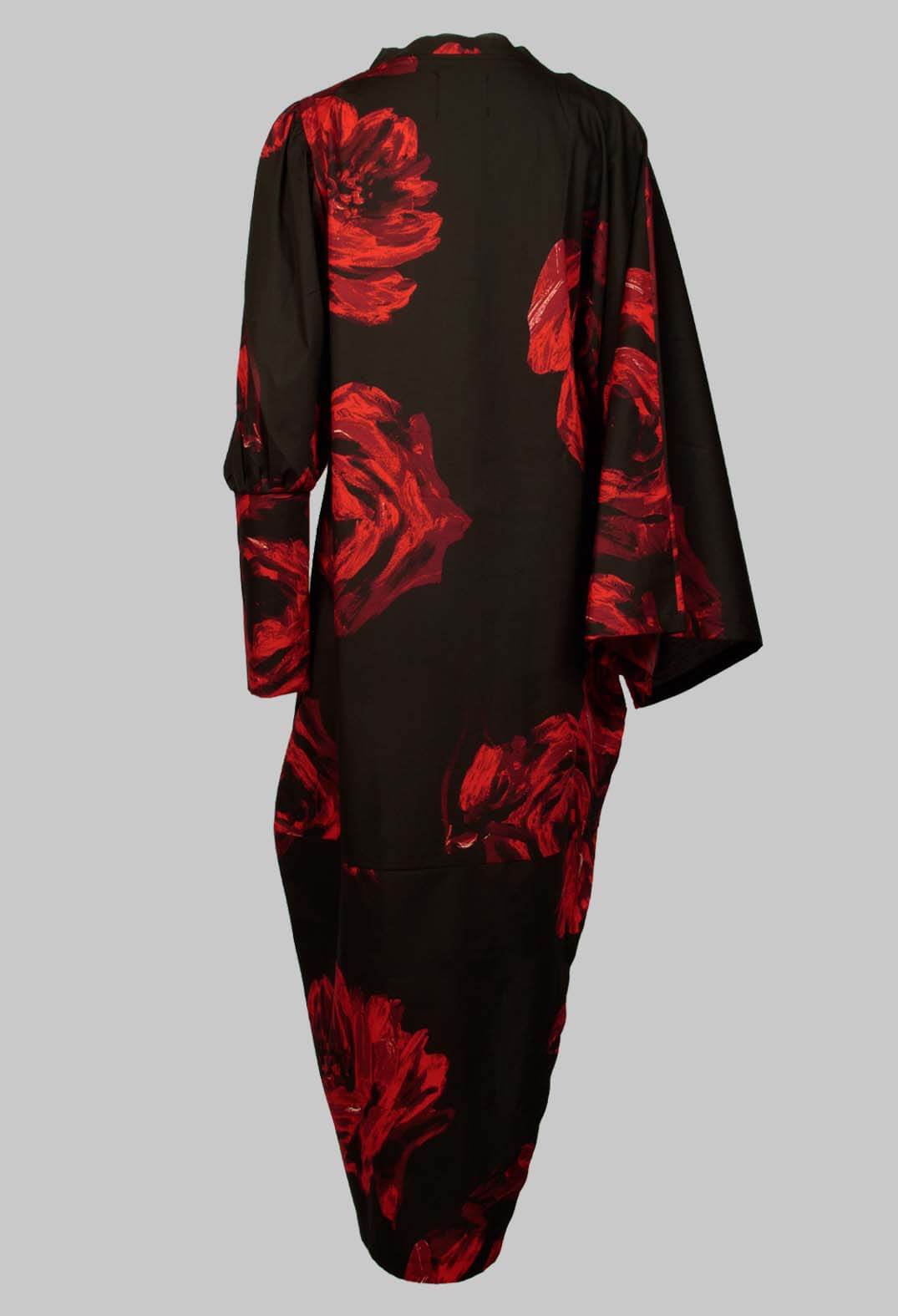 Bold Print Dress with Side Split in Black and Red