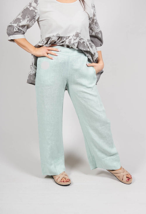 Boot Leg Linen Trousers in Aqua