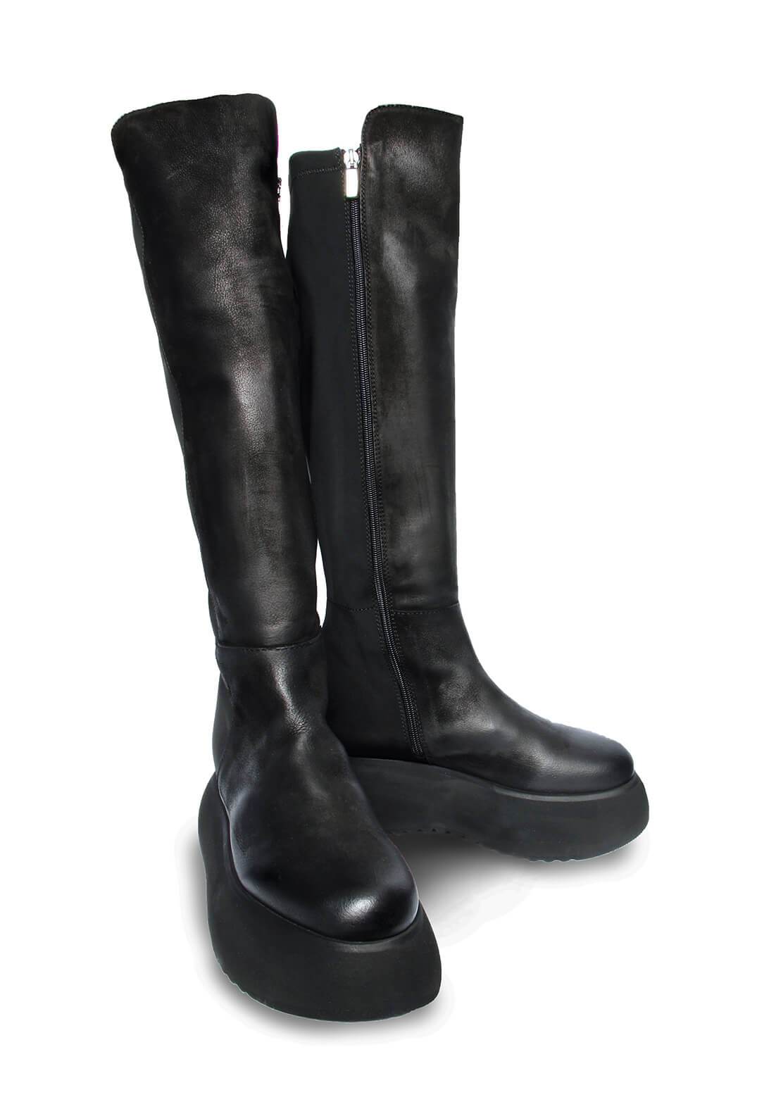 Long Boots in Gasoline Nero and Stretch Nero