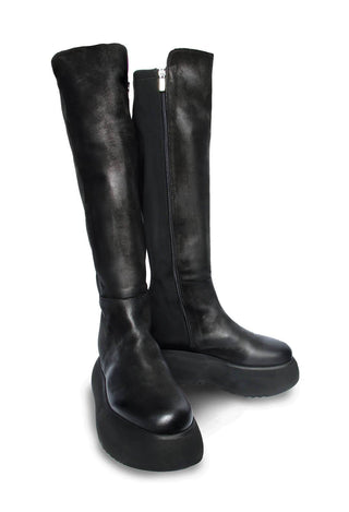 Long Boots in Gasoline Nero and Stretch Nero