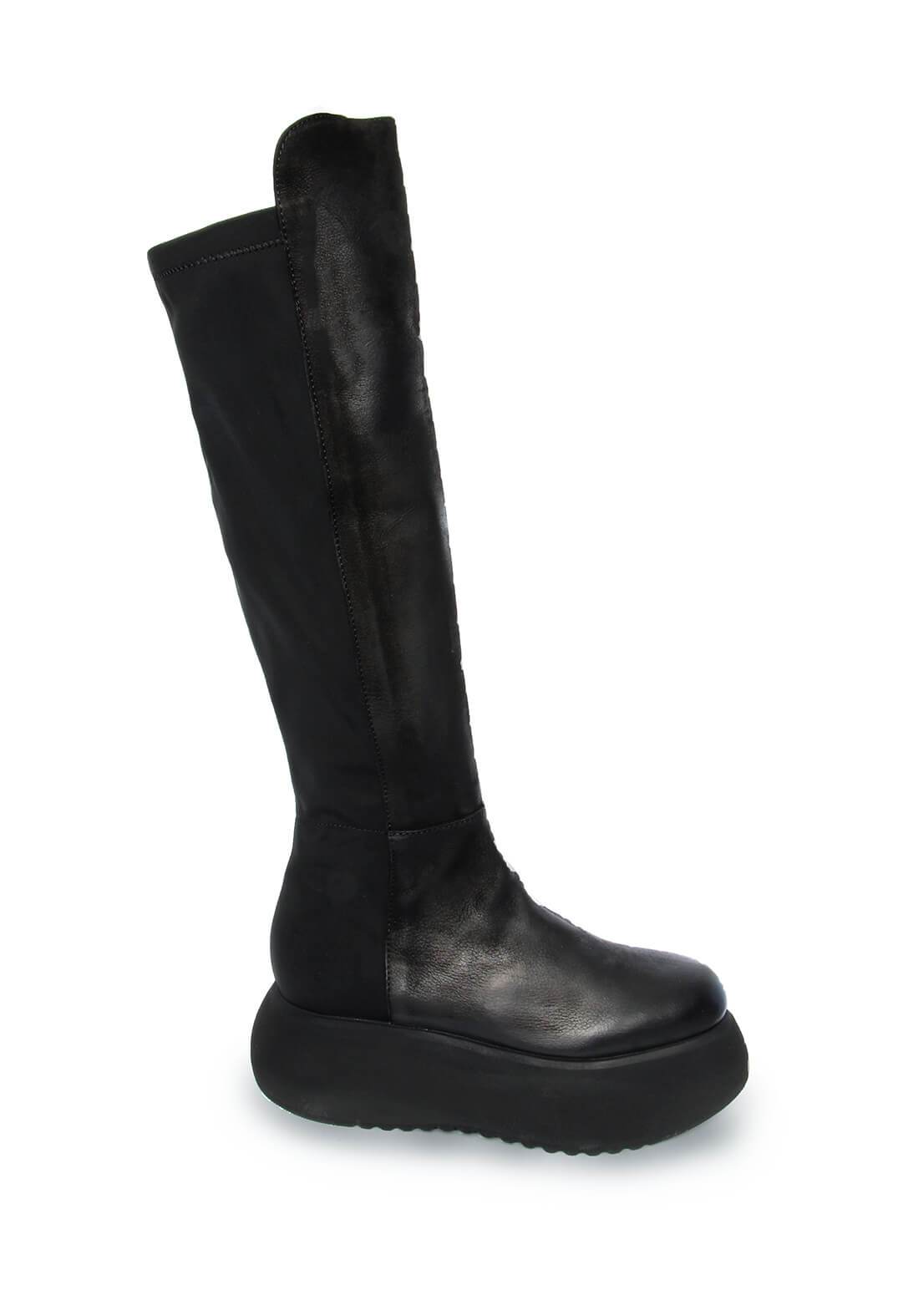 Long Boots in Gasoline Nero and Stretch Nero