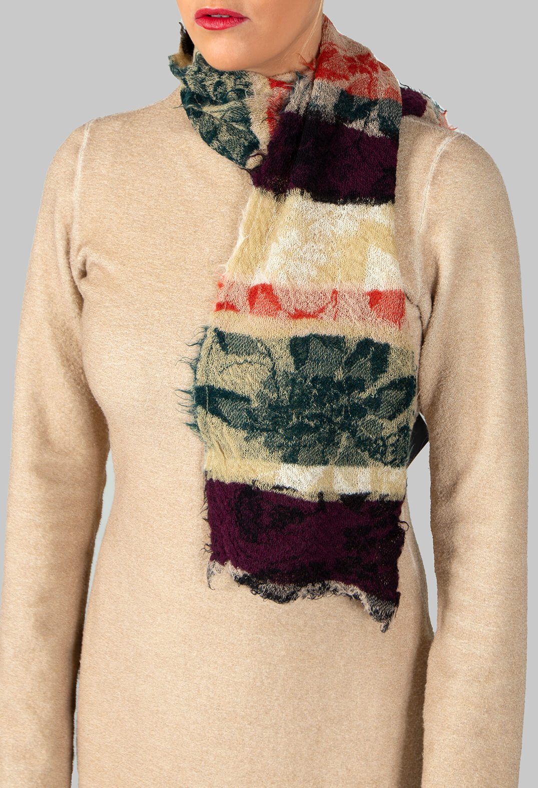 Botanical Scarf with Large Stripes in Orange