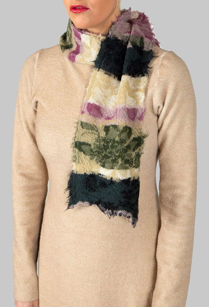 Botanical Scarf with Large Stripes in Purple