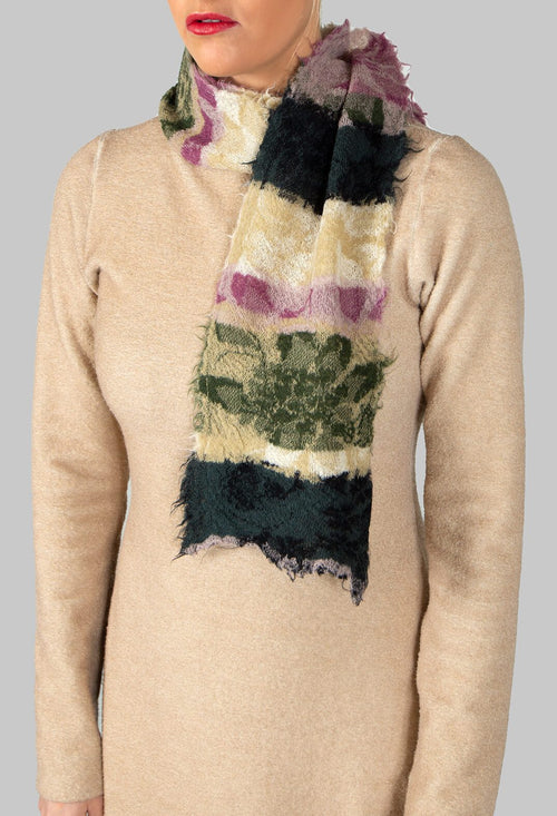 Botanical Scarf with Large Stripes in Purple