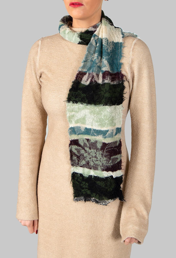 Botanical Scarf with Large Stripes in Teal