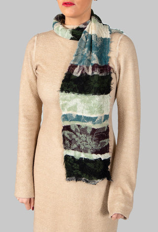 Botanical Scarf with Large Stripes in Teal