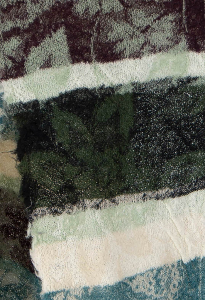 Botanical Scarf with Large Stripes in Teal