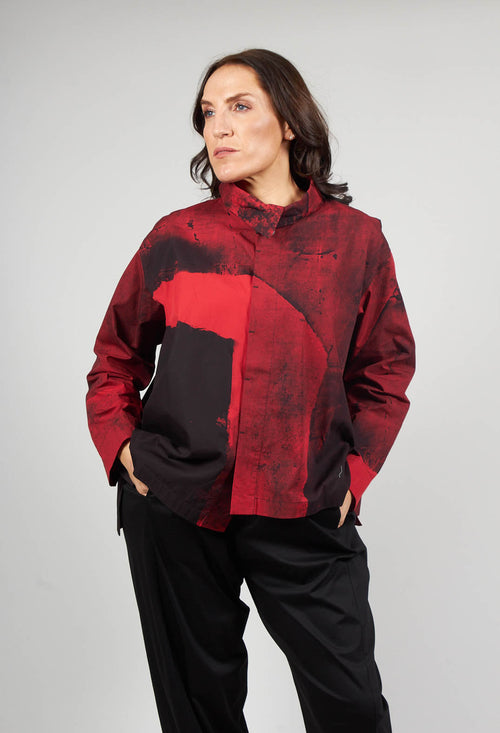 Boxy Cropped Shirt in Red Print