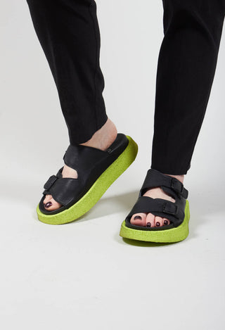 Buckle Fastened Sandal with Contrasting Sole in Gasoline Nero