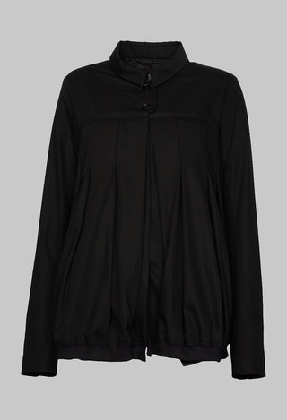 Button Up Bomber Jacket with Pleat Detail in Black