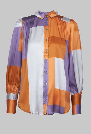 Cadence Shirt with Volume Sleeves in Linear Ultra Violet